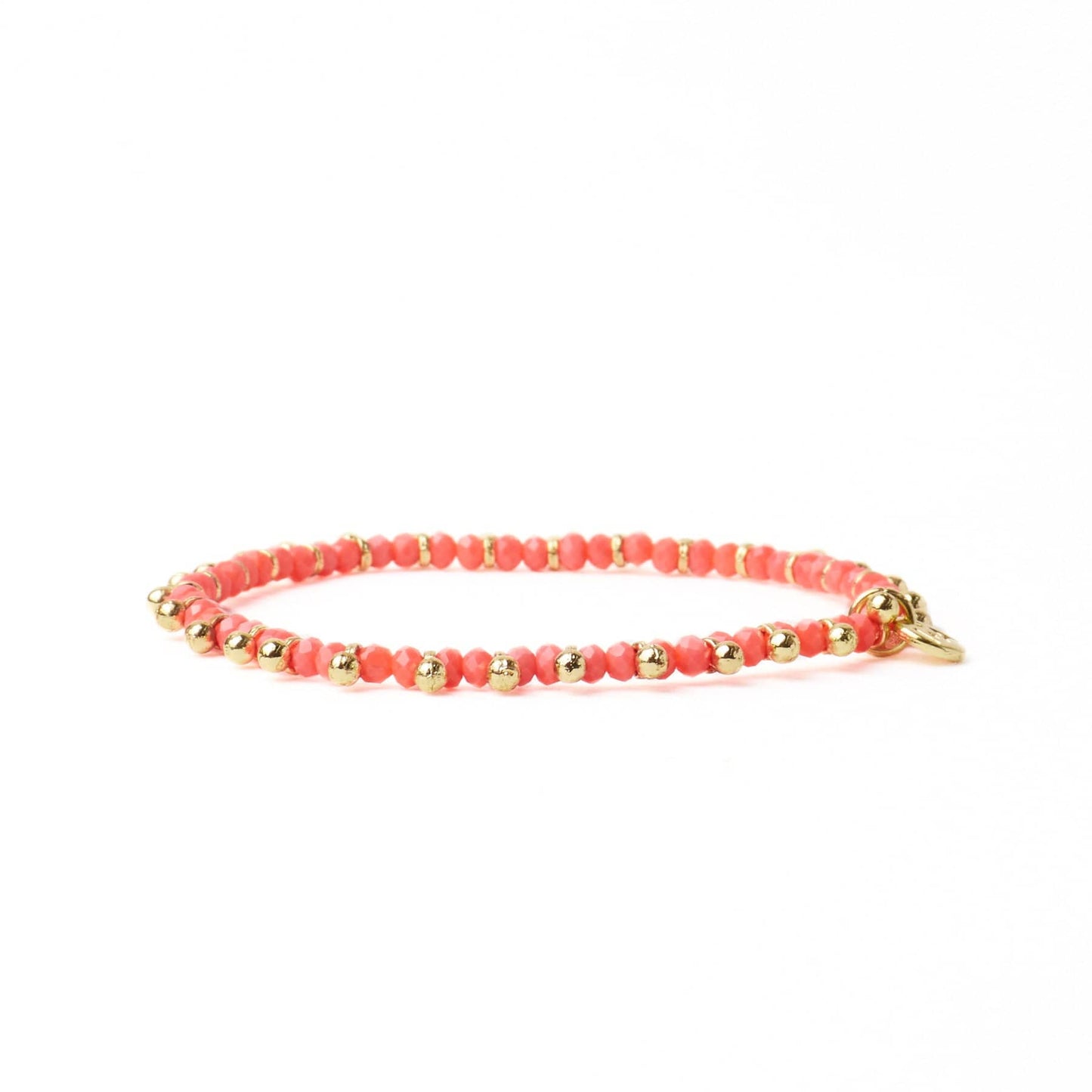 Kami Crystal With Brass Charm Stretch Bracelet Coral + Gold Stretch