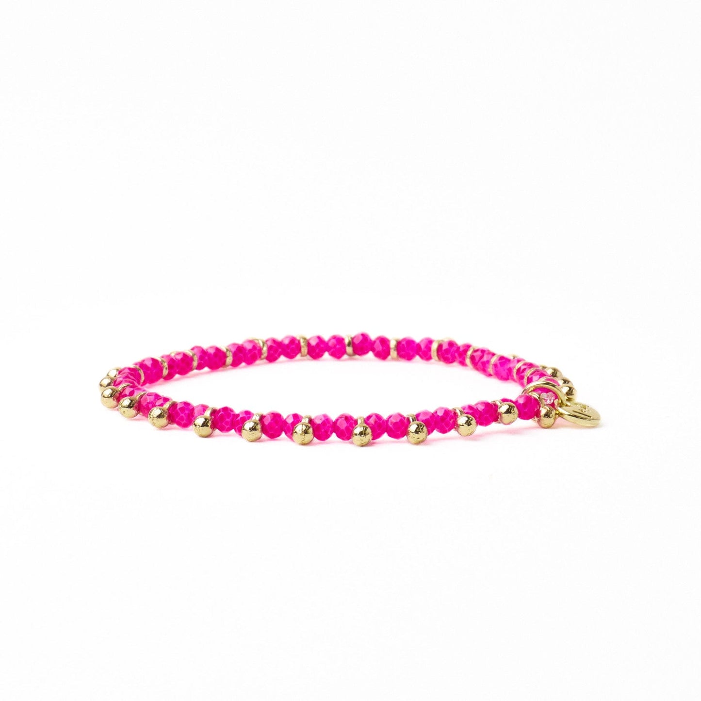 Kami Crystal With Brass Charm Stretch Bracelet Hot Pink + Gold Stretch