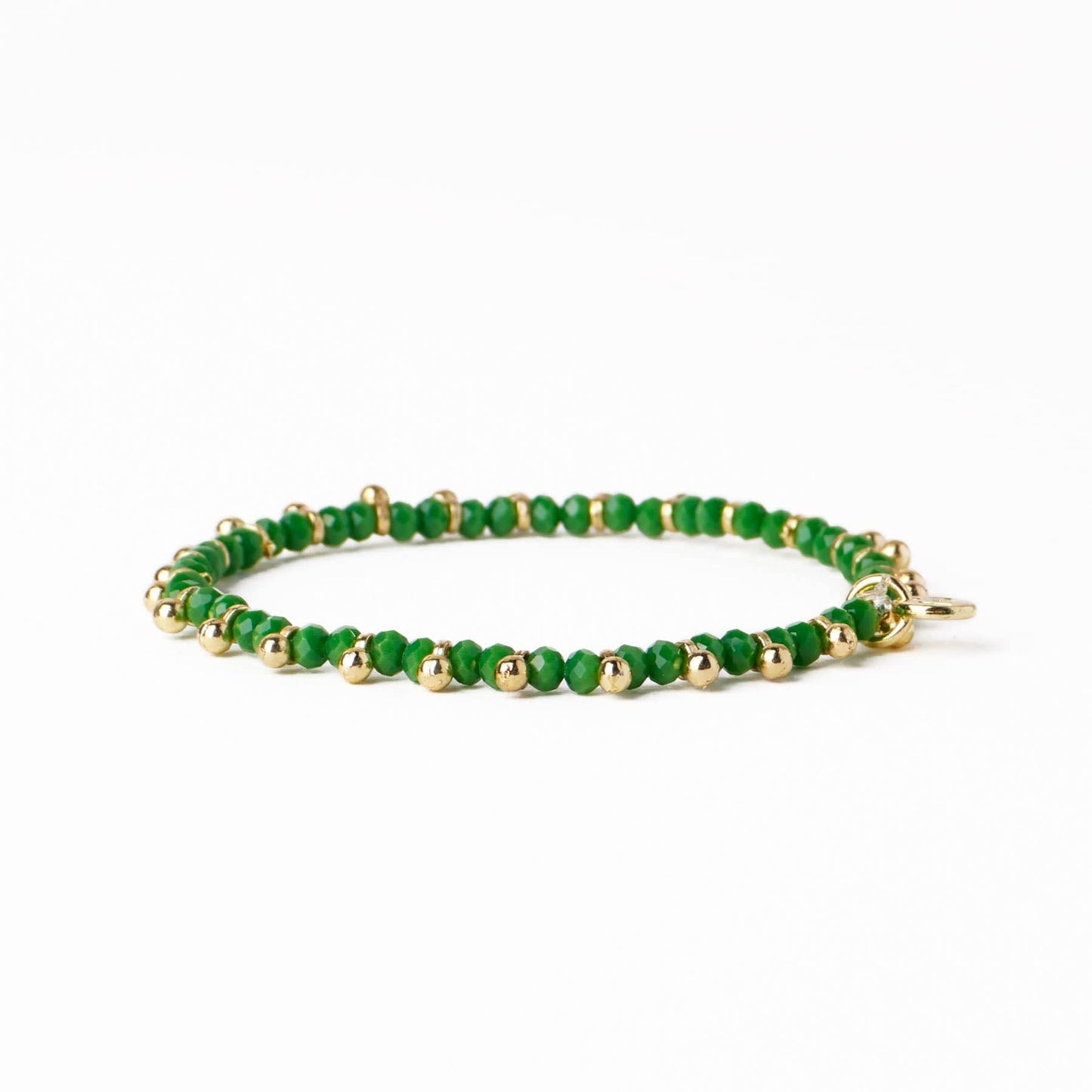 Kami Crystal With Brass Charm Stretch Bracelet Kelly Green + Gold Stretch