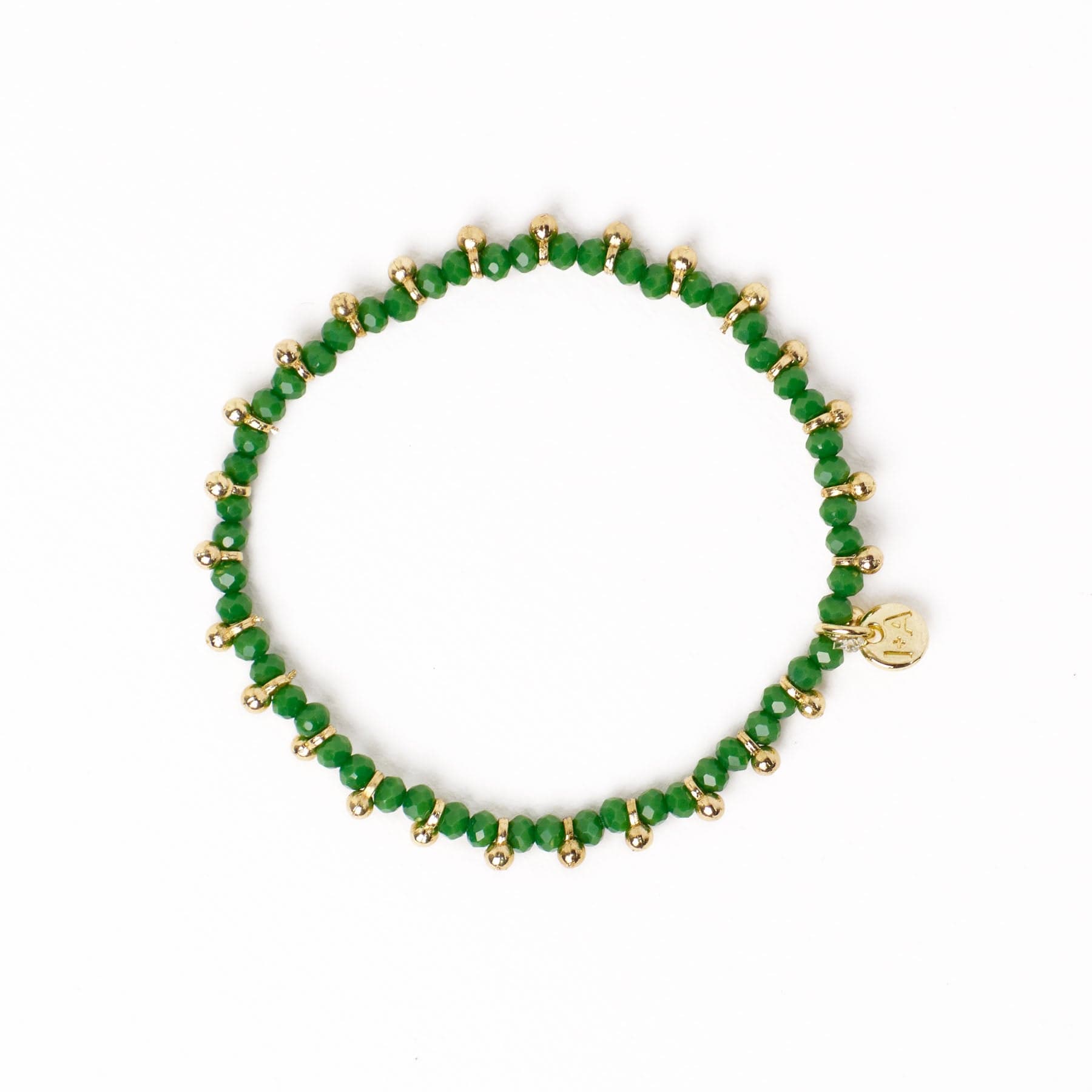 Kami Crystal With Brass Charm Stretch Bracelet Kelly Green + Gold Stretch