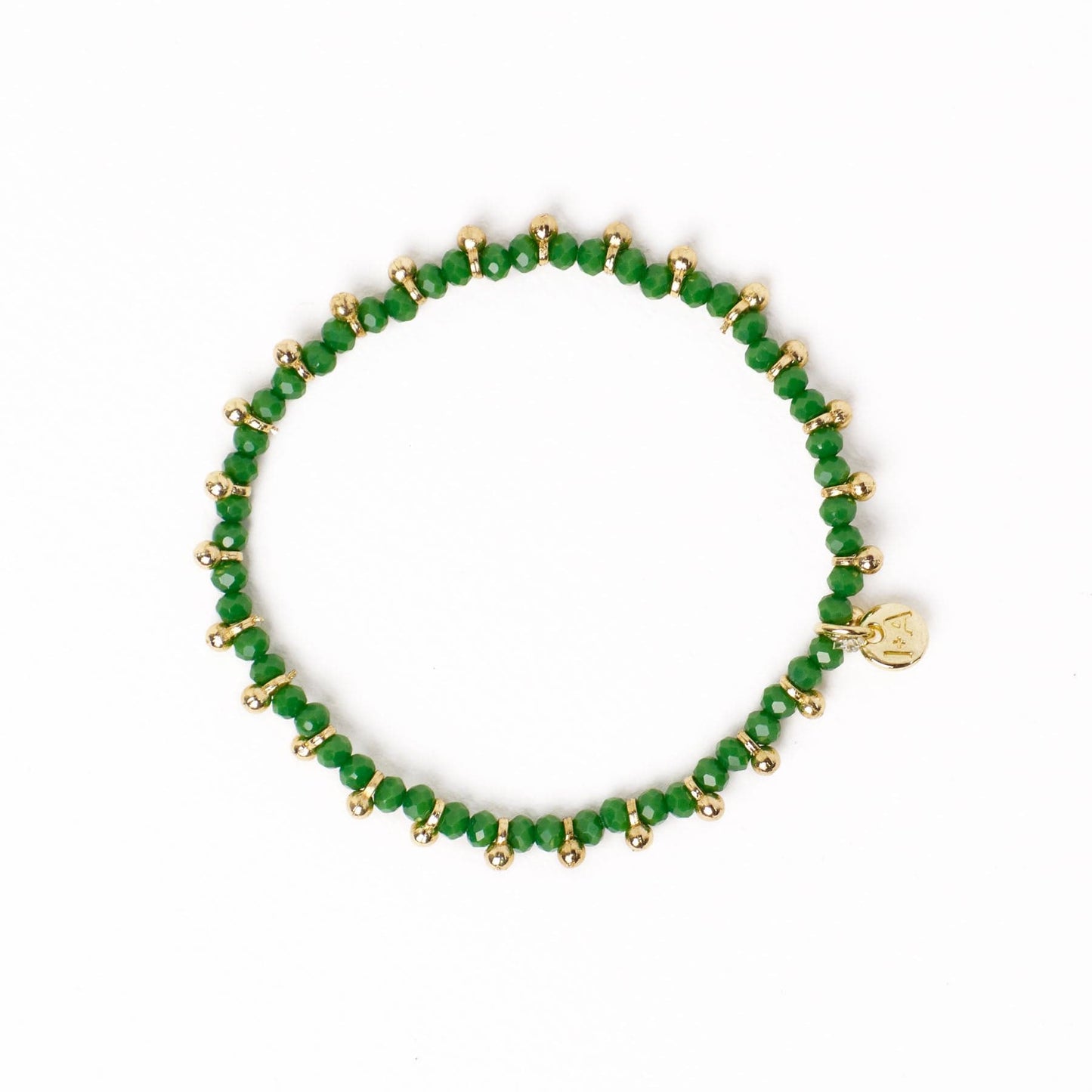 Kami Crystal With Brass Charm Stretch Bracelet Kelly Green + Gold Stretch