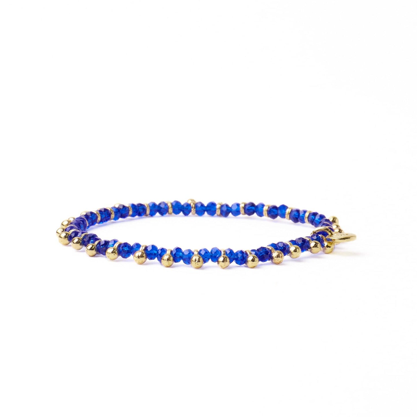 Kami Crystal With Brass Charm Stretch Bracelet Lapis + Gold Stretch
