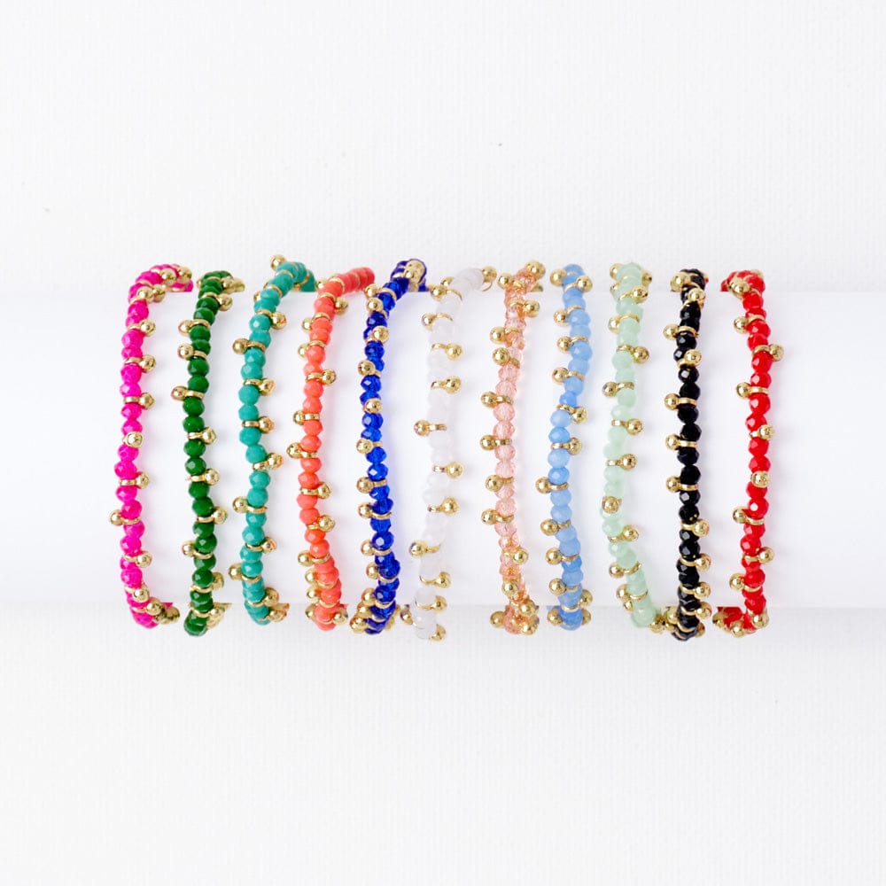 Kami Crystal With Brass Charm Stretch Bracelet Mint + Gold Stretch