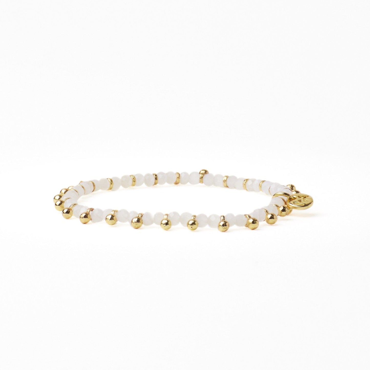 Kami Crystal With Brass Charm Stretch Bracelet White + Gold Stretch