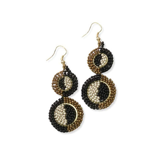 Gold Tone Dangle Earrings With Black Beads A Clear Rhinestones | eBay