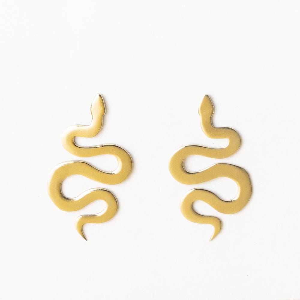 Kara Snake Post Earrings Brass Statement