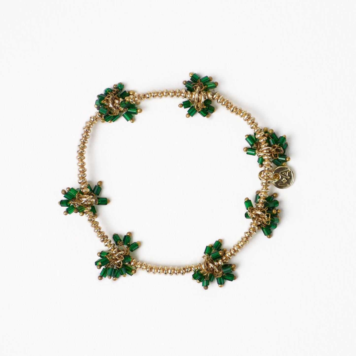 Kate Glass Cluster Beads Stretch Bracelet Dark Green Stretch