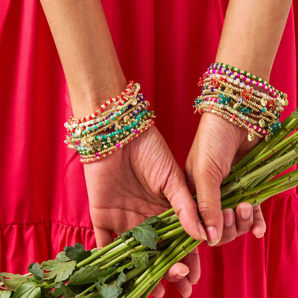 Kate Glass Cluster Beads Stretch Bracelet Red Stretch