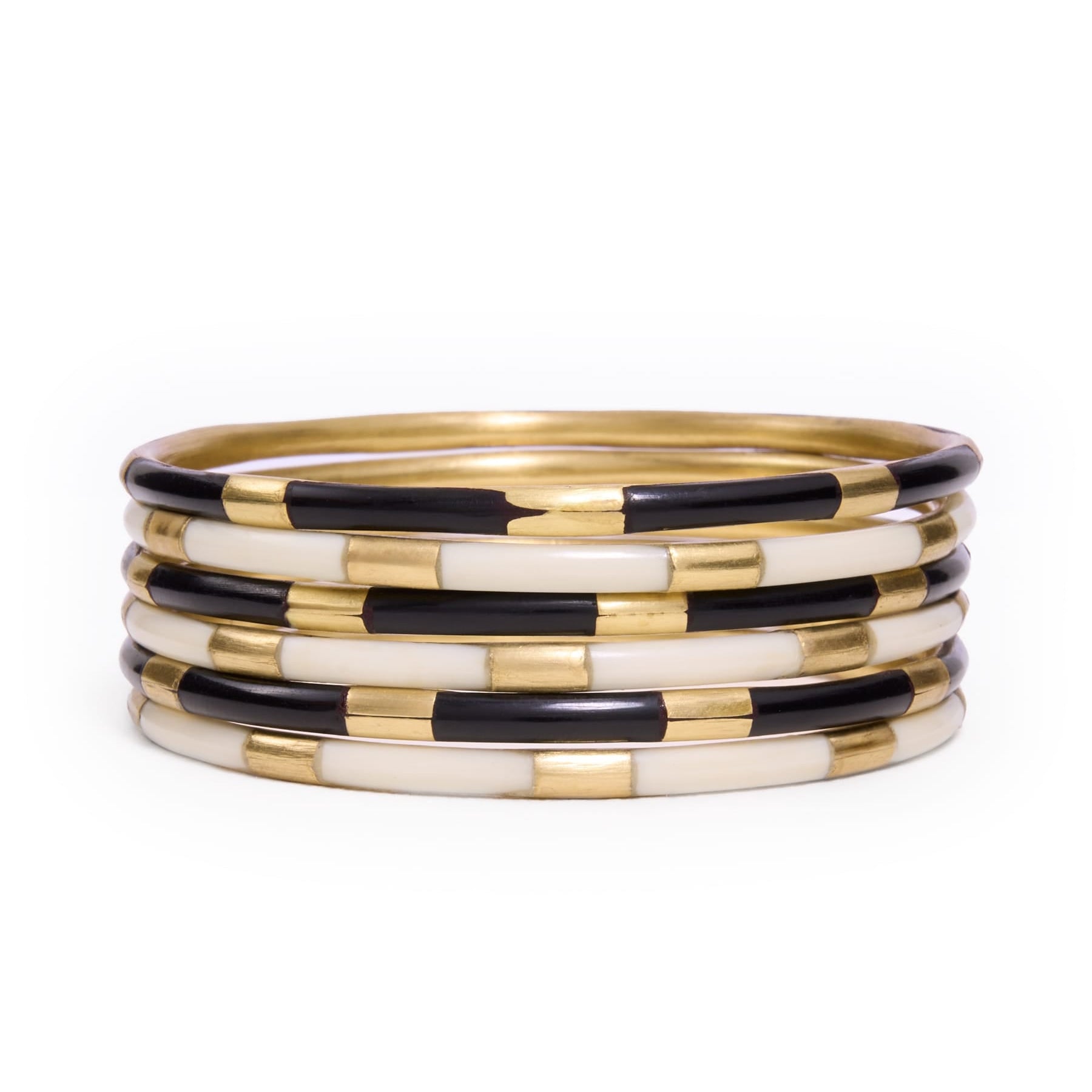 Katherine Bangle Set of 6 Black, White, + Brass Bracelet