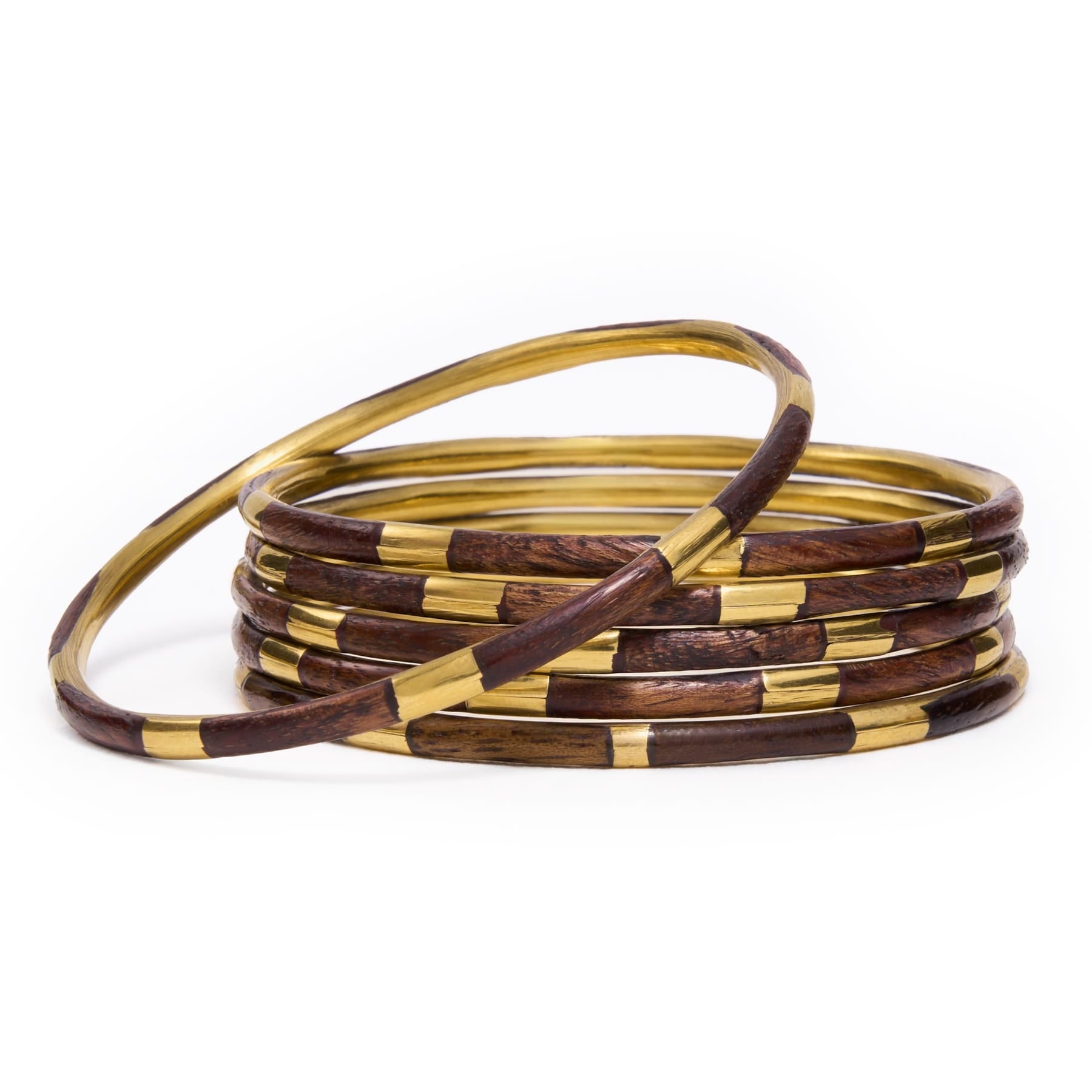 Katherine Bangle Set of 6 Wood + Brass Bracelet