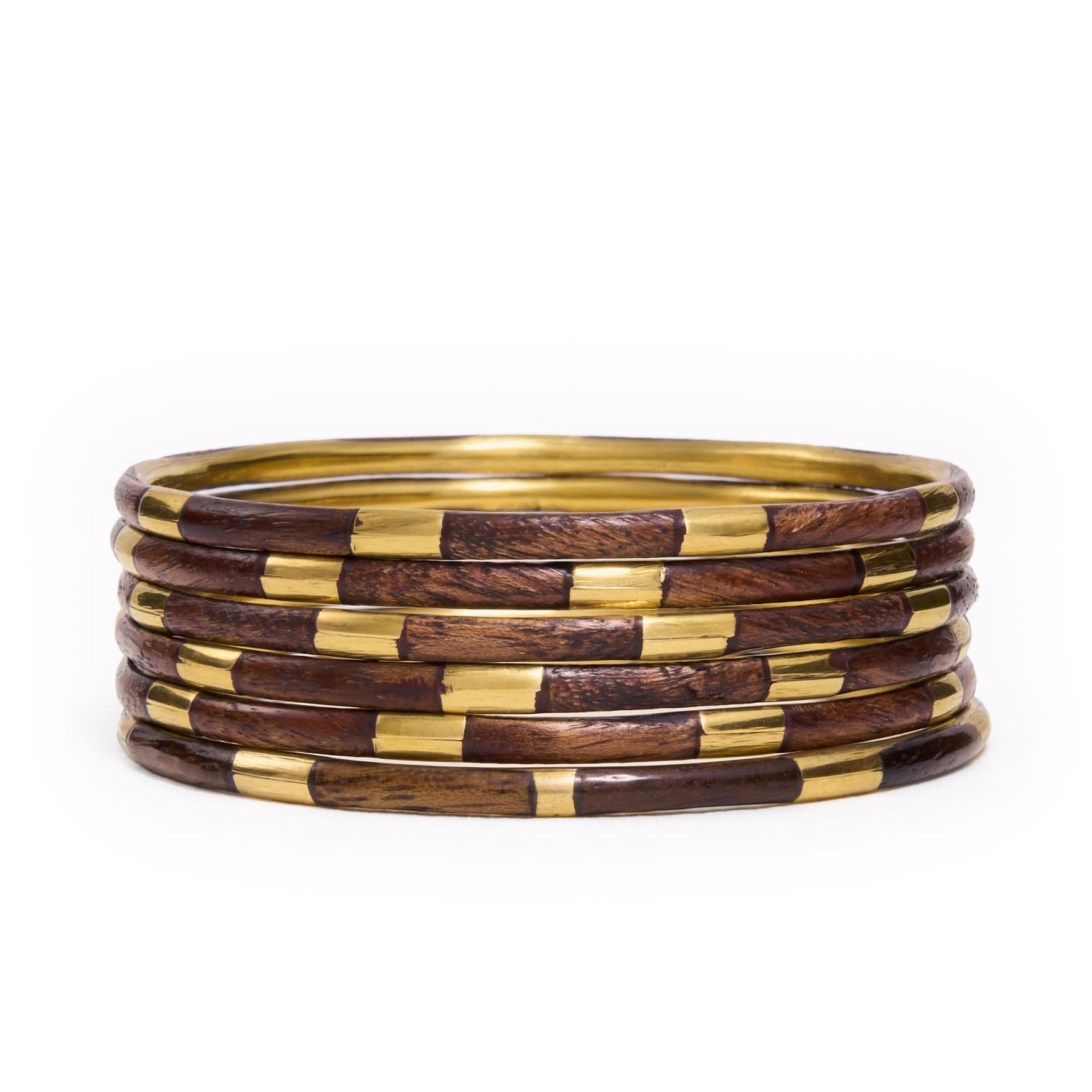Katherine Bangle Set of 6 Wood + Brass Bracelet