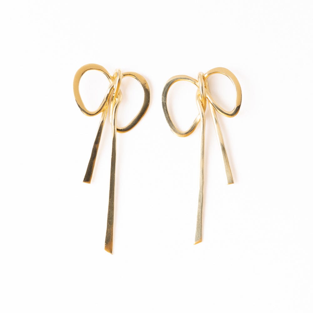Katie Large Ribbon Bow Post Earrings Brass Drop