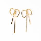 Katie Large Ribbon Bow Post Earrings Brass Drop