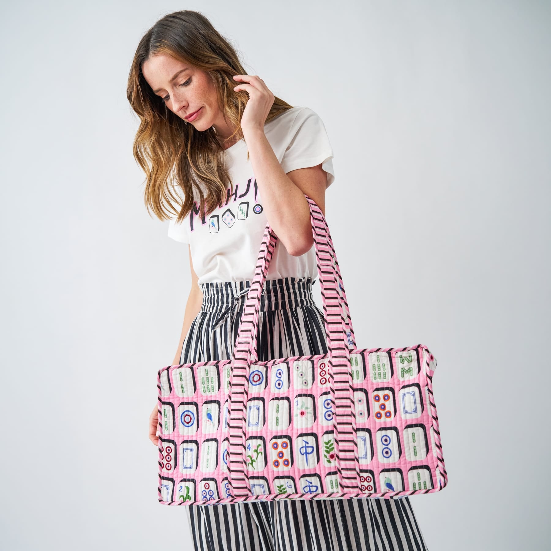 Kaya Mahjong Zippered Game Bag Pink Tote Bag