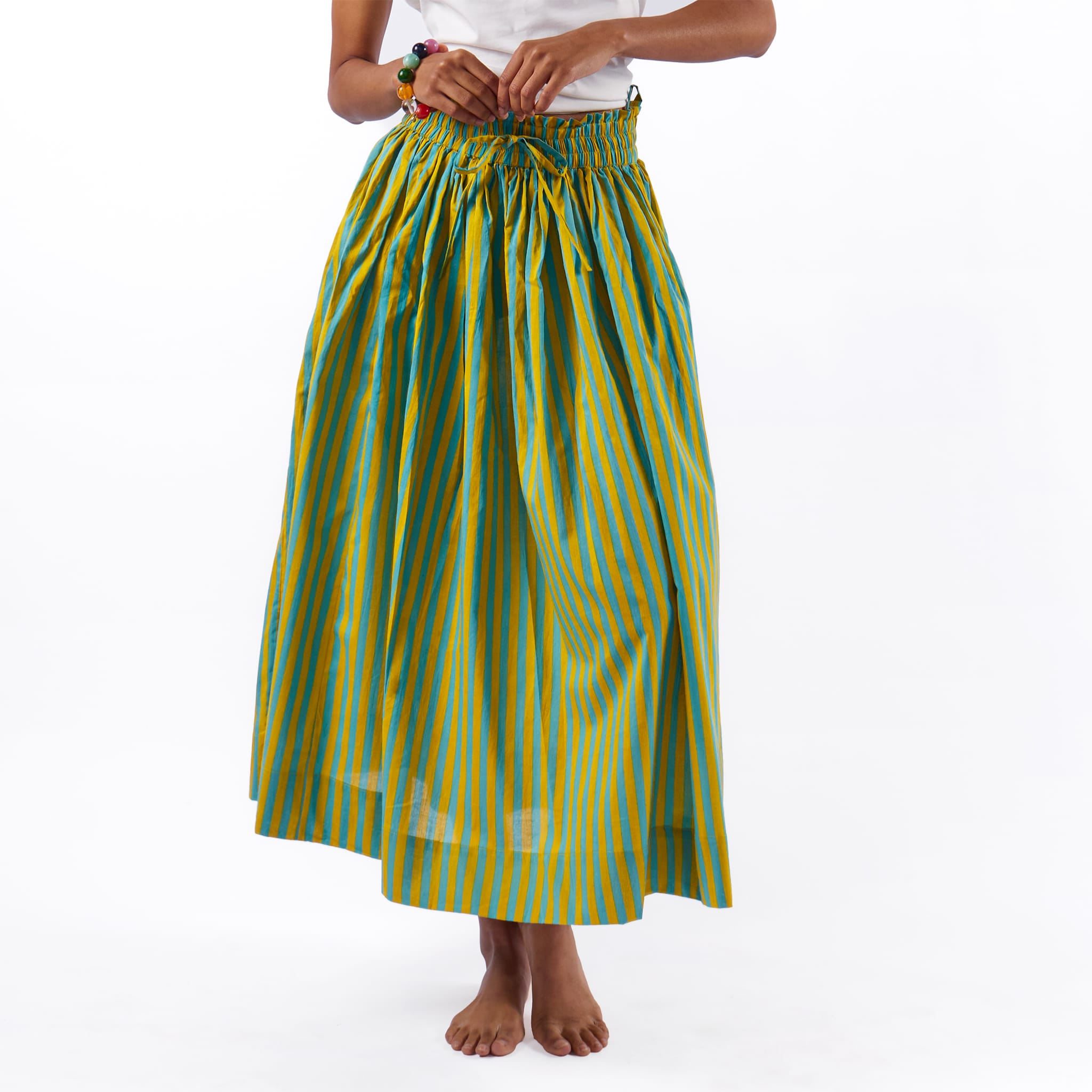Keaton Stripe Skirt Aqua + Chartreuse Apparel