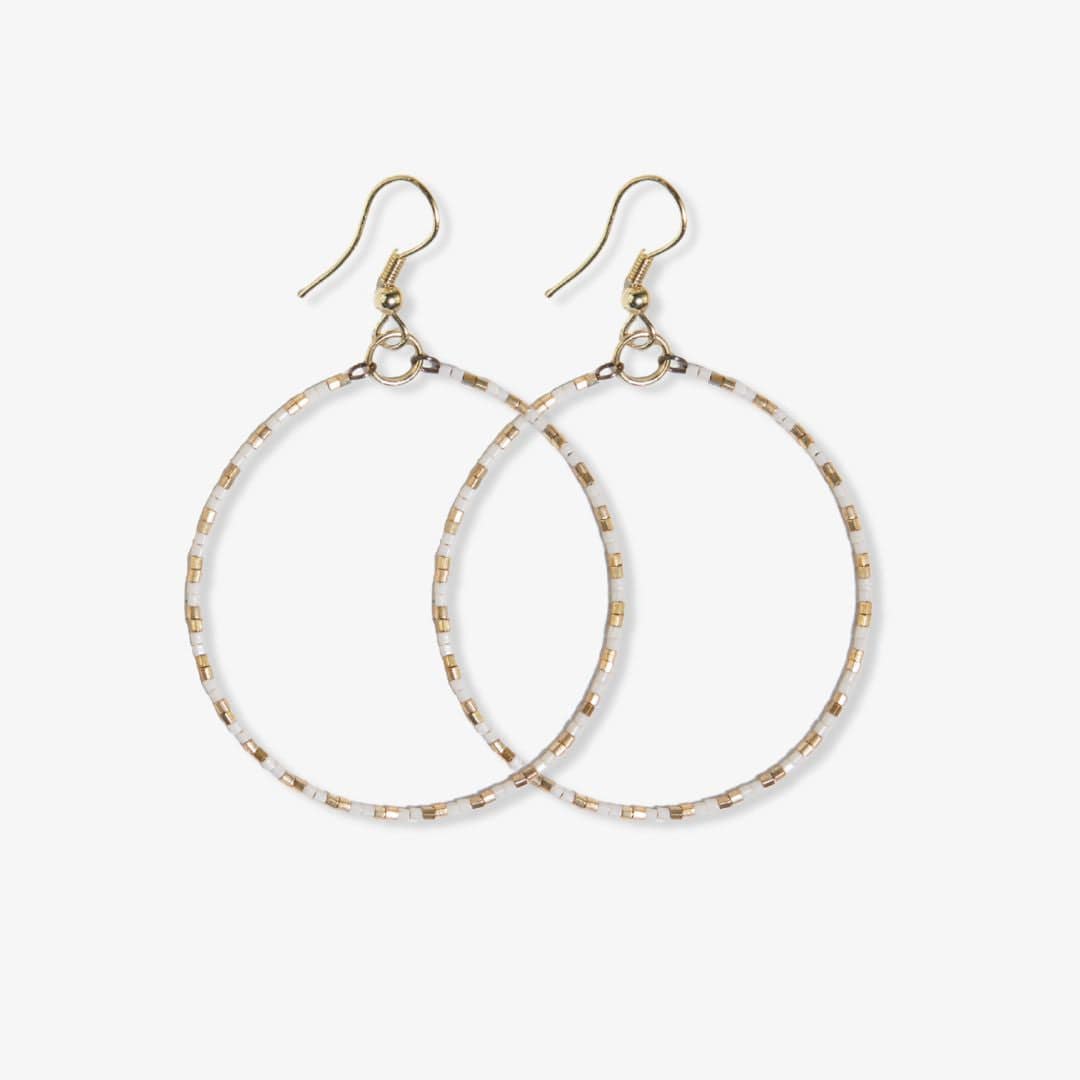 Kelly Checkered Beaded Hoop Earrings Cream Earrings