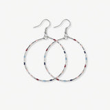 Kelly Checkered Beaded Hoop Earrings Navy + Silver FRONT HOOP