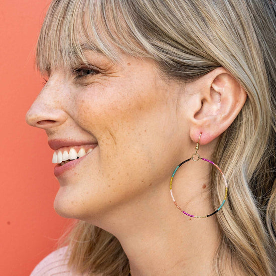 Kelly Dot Beaded Hoop Earrings Blush Earrings