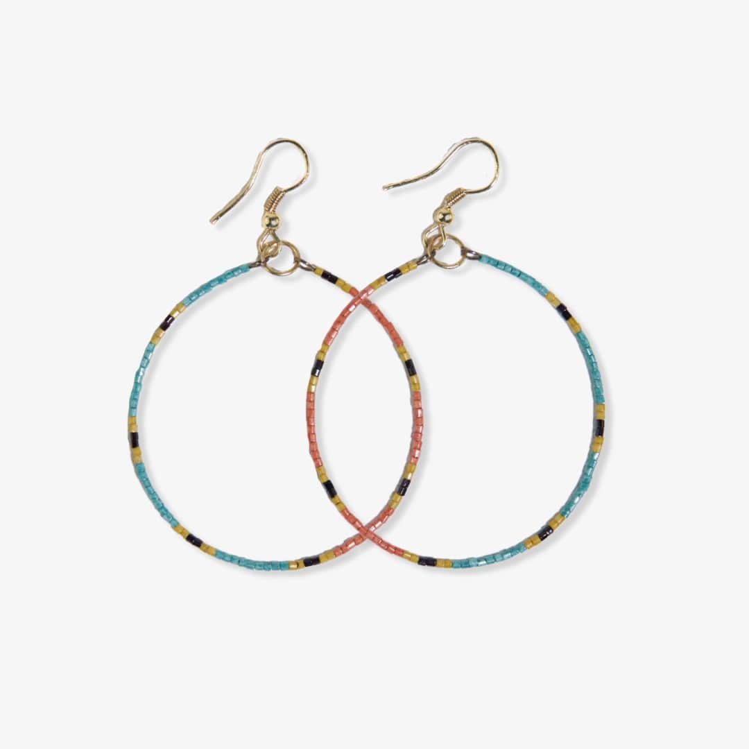 Kelly Dot Beaded Hoop Earrings Teal Earrings