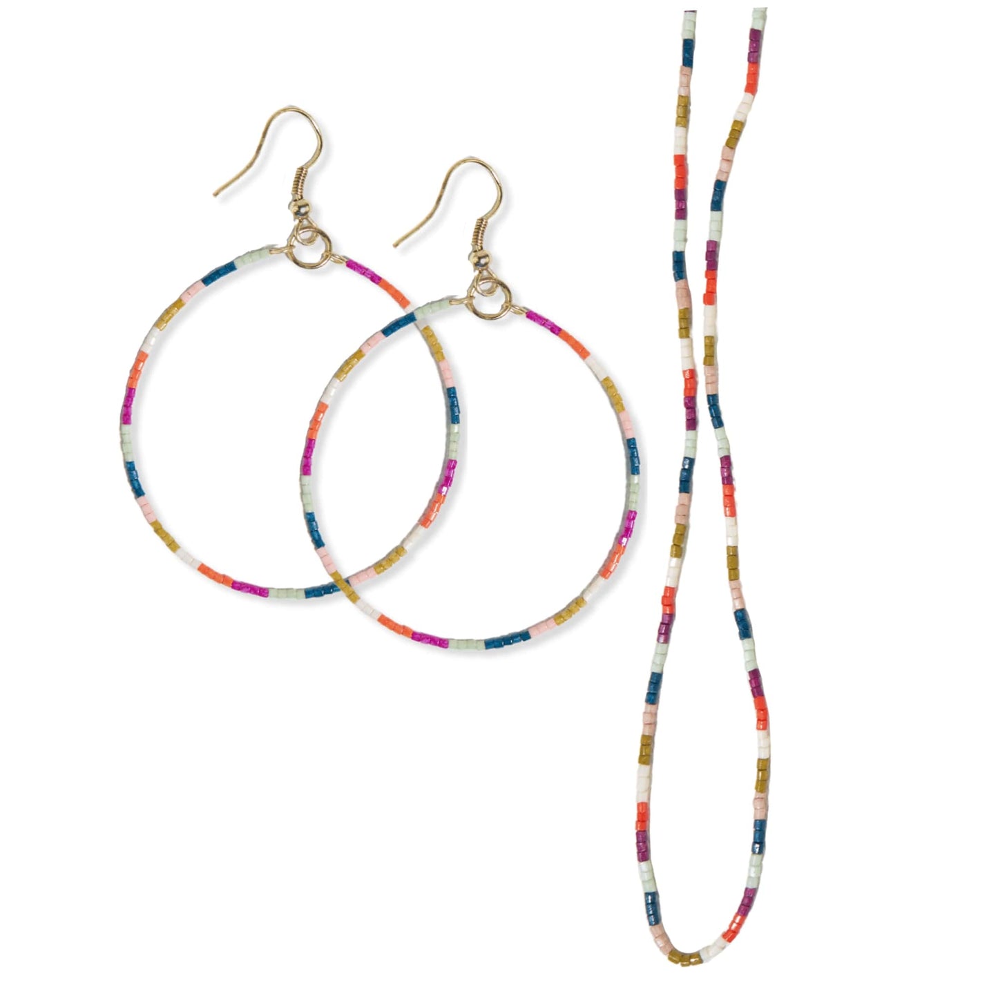 Kelly + Everly color block beaded hoop earrings and necklace set Rainbow