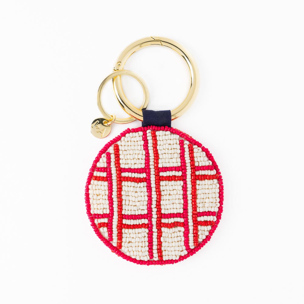 Kelsey Bow Seed Bead Bag Charm Key Ring Ivory Bag Charm
