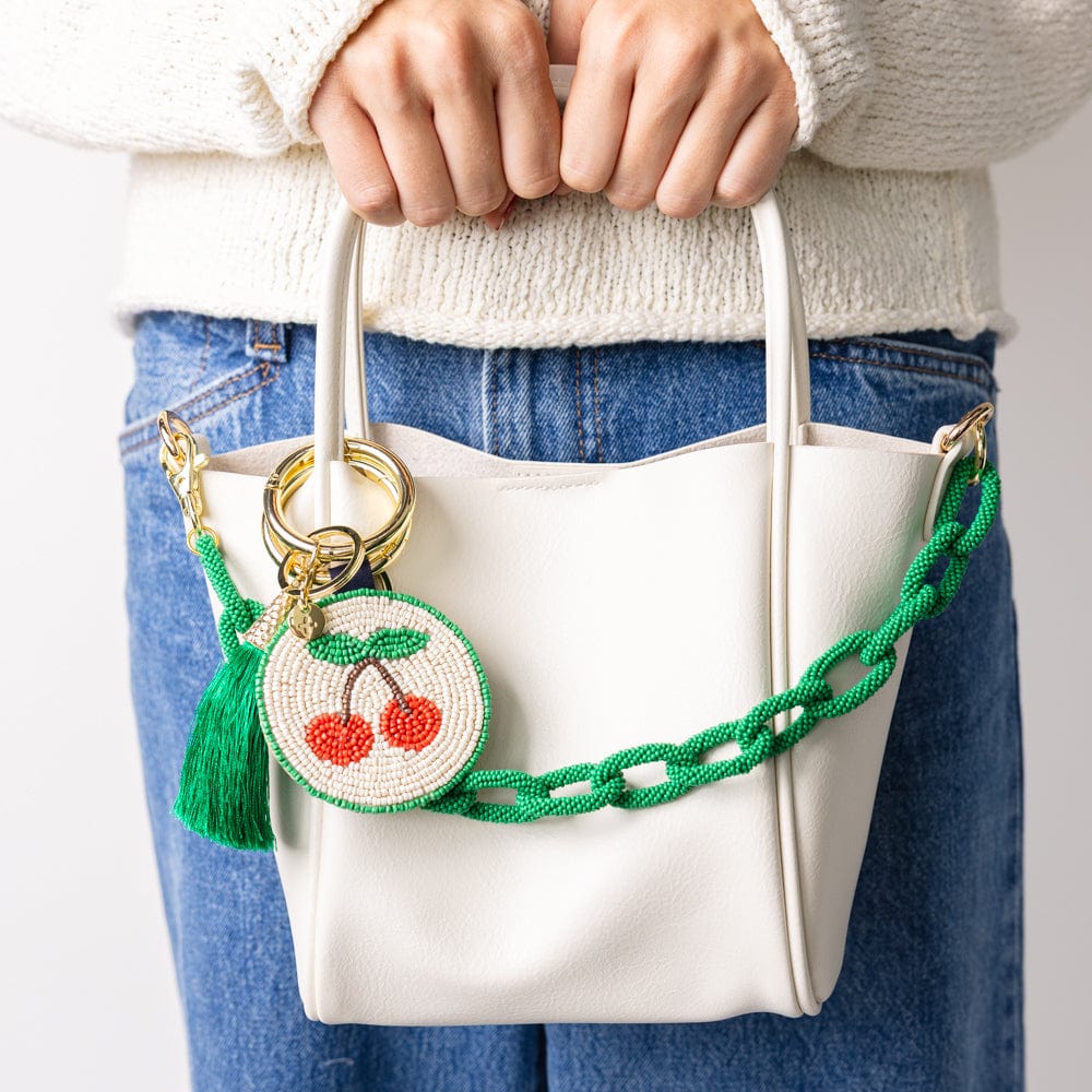 Kelsey Cherries Seed Bead Bag Accessory Key Ring Red Key Ring + Bag Charm