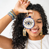 Kelsey Evil Eye Seed Bead Bag Charm Key Ring Royal Blue Bag Charm