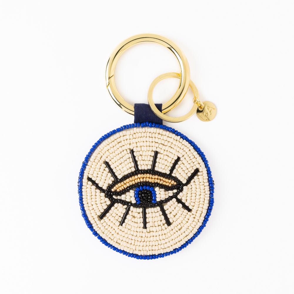 Kelsey Evil Eye Seed Bead Bag Charm Key Ring Royal Blue Bag Charm