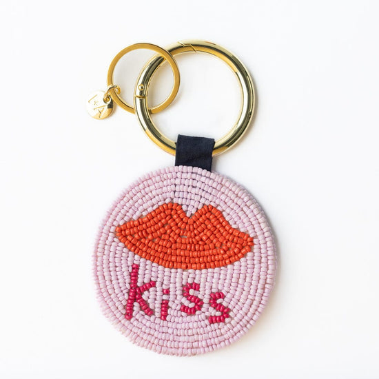 Kelsey Kiss Seed Bead Bag Accessory Key Ring Pink Key Ring + Bag Charm