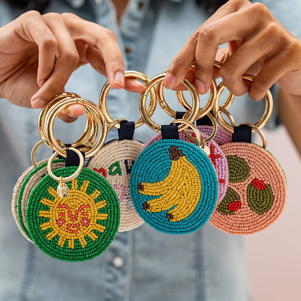Kelsey Lemons Seed Bead Bag Accessory Key Ring Lemon Yellow Ivory