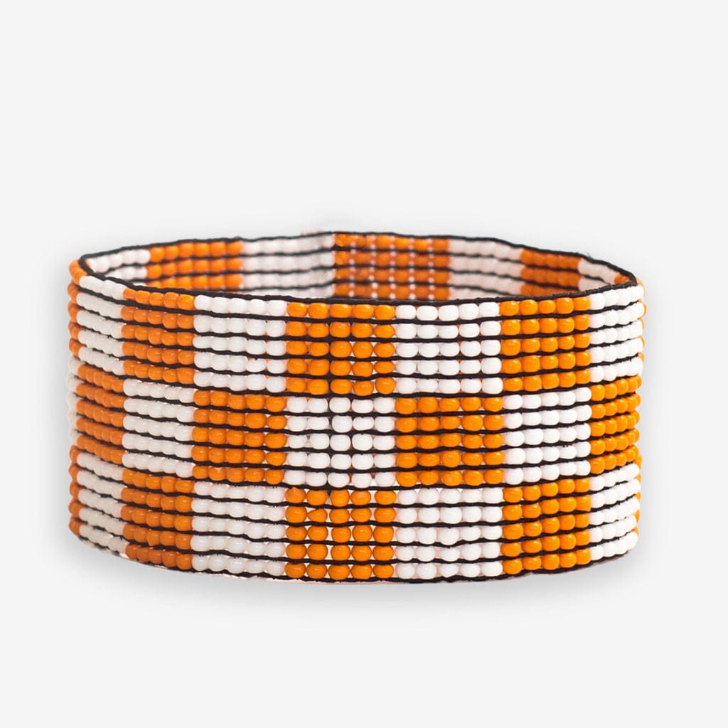 Kendall Game Day Checked Beaded Stretch Bracelet Orange and White