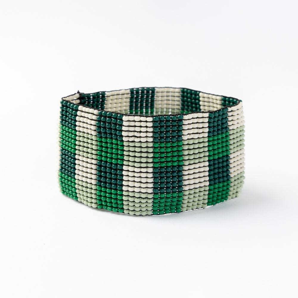 Kendall Gingham Beaded Stretch Bracelet Green Stretch
