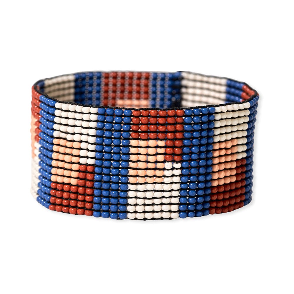 Kendall Quilted Beaded Stretch Bracelet Rust + Lapis WIDE STRETCH