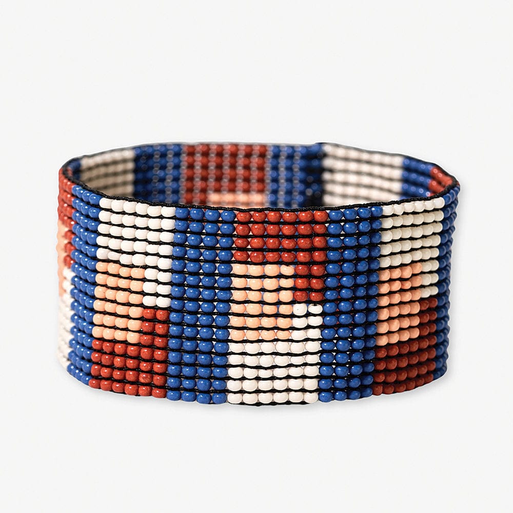 Kendall Quilted Beaded Stretch Bracelet Rust + Lapis WIDE STRETCH