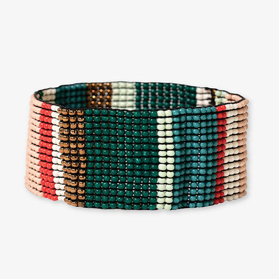 Kendall Vertical Colorblocks Beaded Stretch Bracelet Teal + Poppy WIDE STRETCH