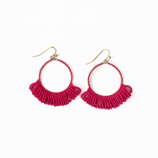 Kendra Fringe Hoop Sead Bead Earring Hot Pink Hoops