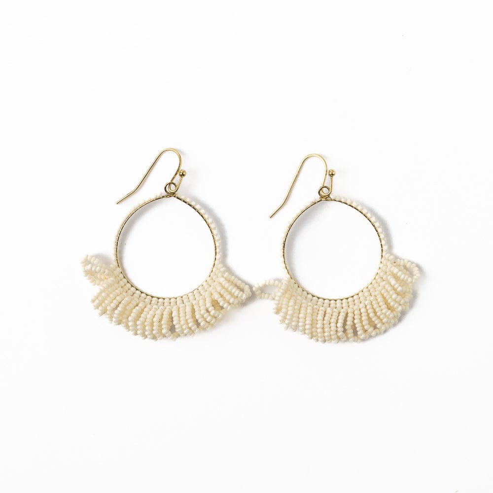 Kendra Fringe Hoop Sead Bead Earring Ivory Hoops