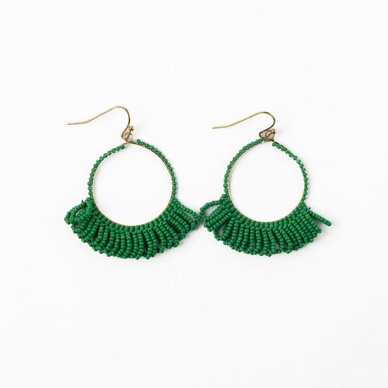 Kendra Fringe Hoop Sead Bead Earring Kelly Green Hoops