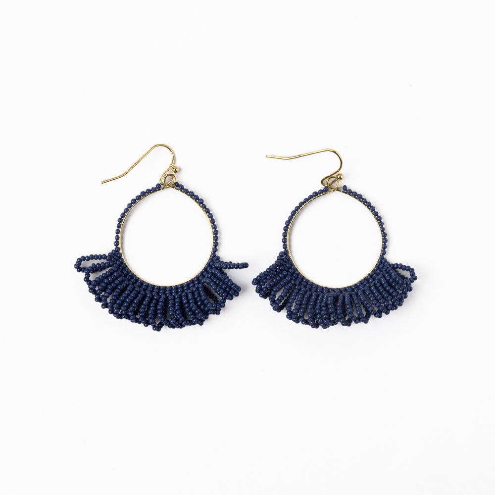 Kendra Fringe Hoop Sead Bead Earring Navy Hoops