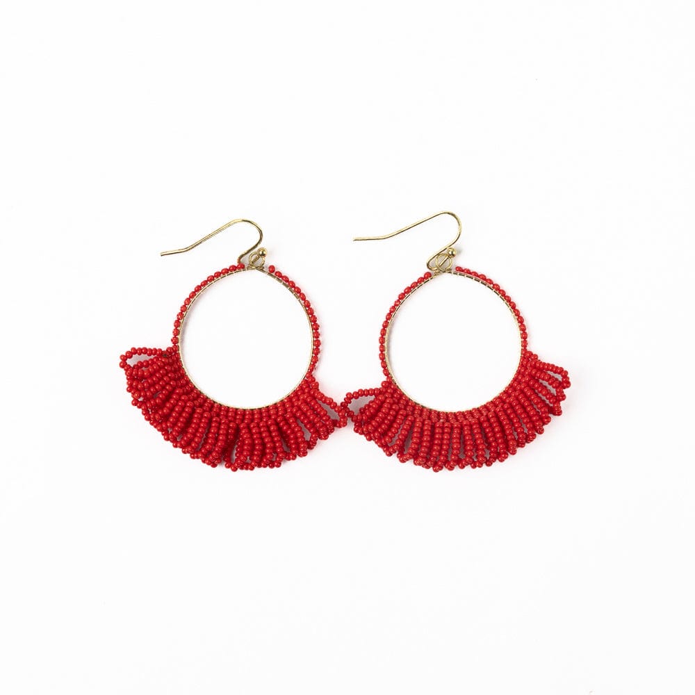 Kendra Fringe Hoop Sead Bead Earring Red Hoops