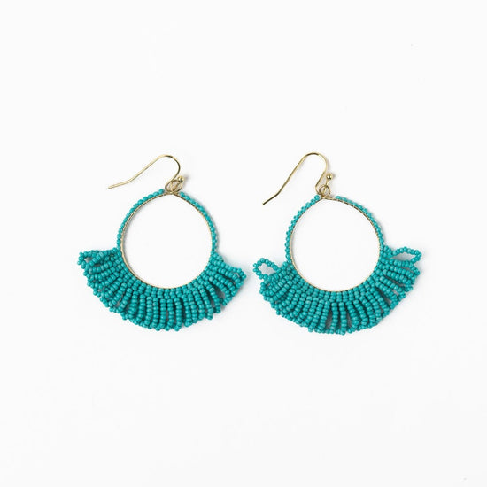 Kendra Fringe Hoop Sead Bead Earring Turquoise Hoops