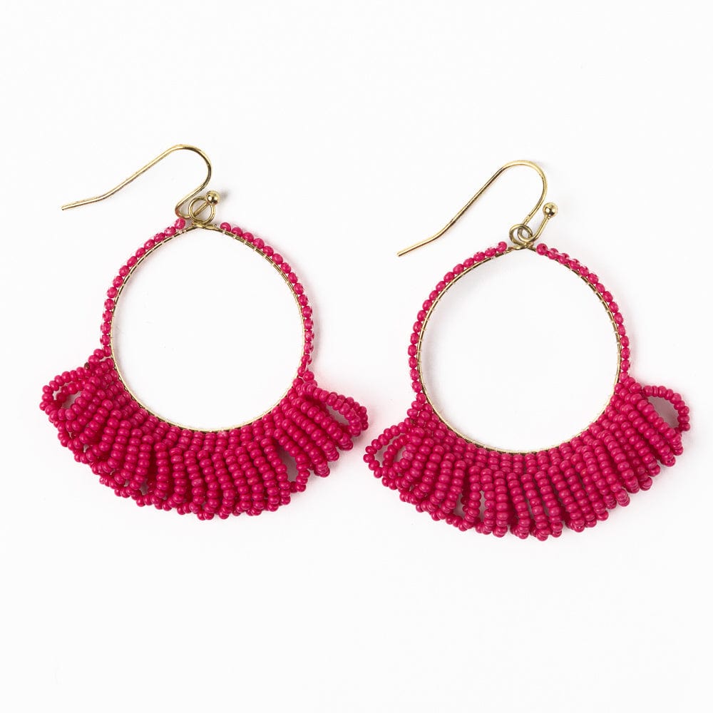 Kendra Fringe Hoop Seed Bead Earring Hot Pink Hoops