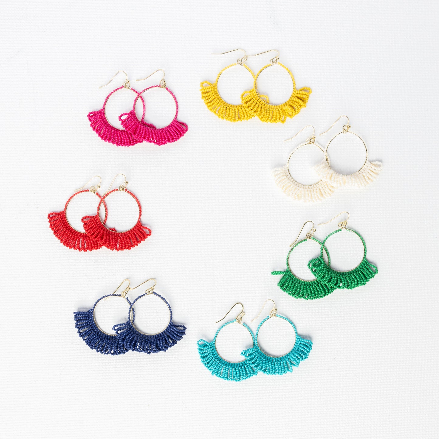 Kendra Fringe Hoop Seed Bead Earring Hot Pink Hoops