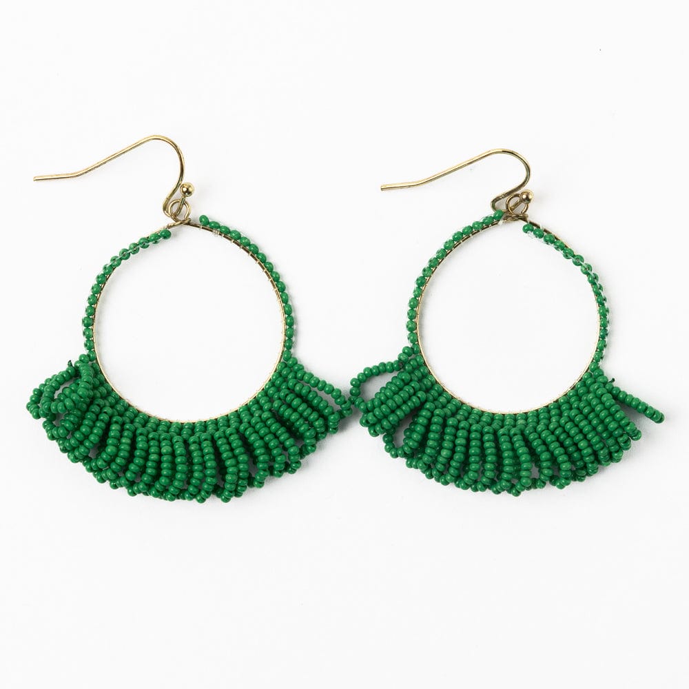 Kendra Fringe Hoop Seed Bead Earring Kelly Green Hoops