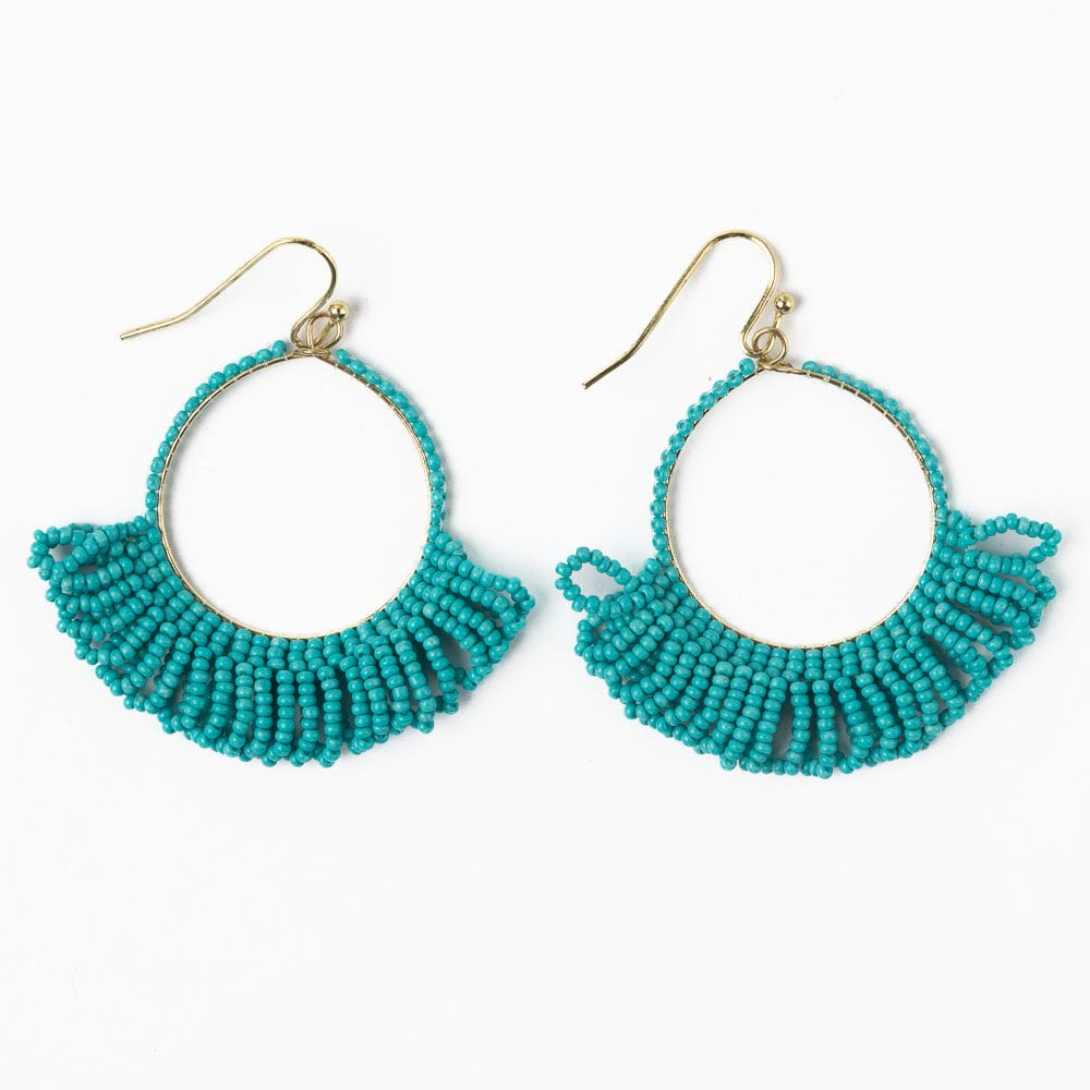 Kendra Fringe Hoop Seed Bead Earring Turquoise Hoops