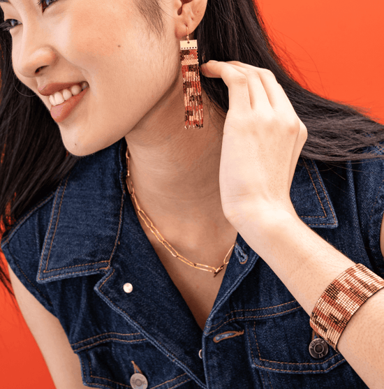 Kenzie Blocks Beaded Stretch Bracelet Apricot And Bronze Stretch