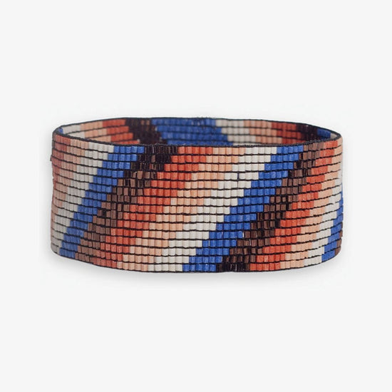 Kenzie Diagonal Stripes Beaded Stretch Bracelet Rust + Lapis Bracelet