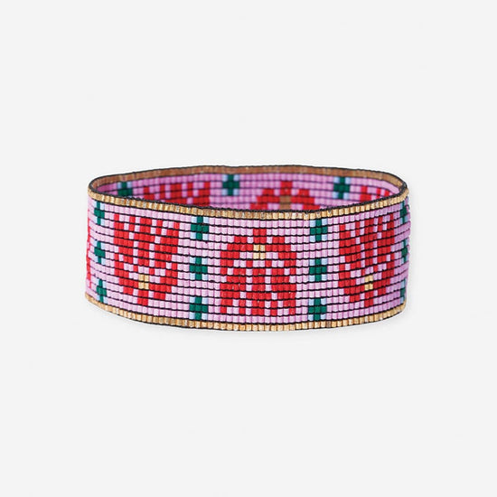 Kenzie Faire Isle Nordic Beaded Stretch Bracelet Pink Bracelets