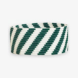 Kenzie Game Day Diagonal Stripes Beaded Stretch Bracelet Dark Green and White