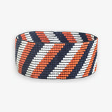 Kenzie Game Day Diagonal Stripes Beaded Stretch Bracelet Navy and Orange